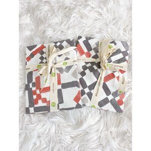 West Elm Organic Gray White Red Geometric Euro Sham Set of 2 NEW